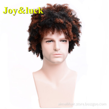 Male Black Ombre Brown Color Wholesale Wigs for Men Daily or Party Short Natural Afro Kinky Curly Men Wigs Synthetic Hair Wigs